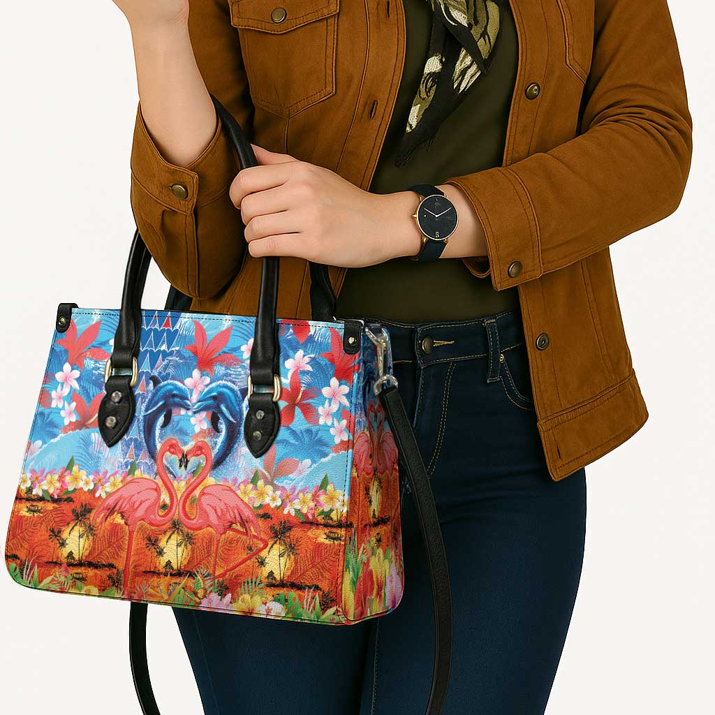 Hawaiian Love-Couple Dolphins and Flamingos Leather Bag - Polynesian Pride