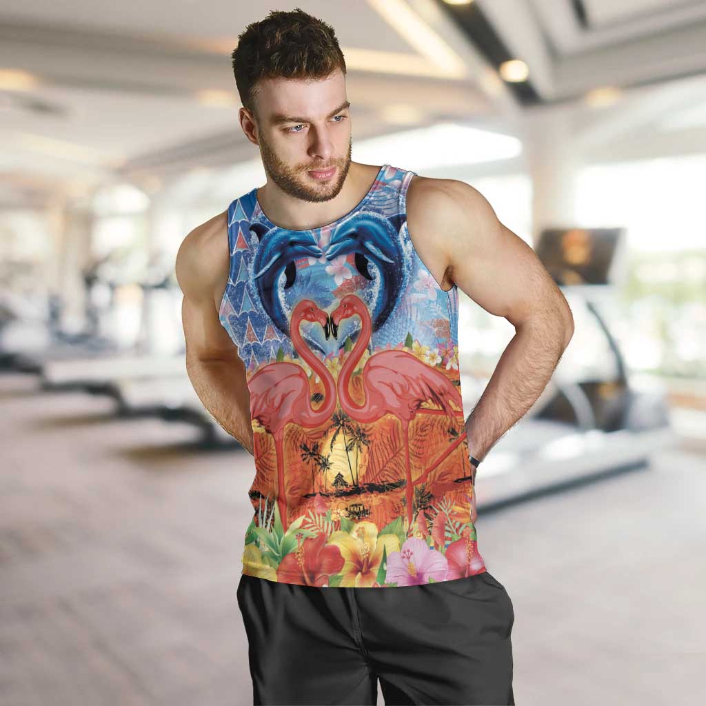 Hawaiian Love-Couple Dolphins and Flamingos Men Tank Top - Polynesian Pride
