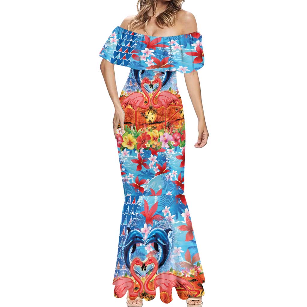Hawaiian Love-Couple Dolphins and Flamingos Mermaid Dress - Polynesian Pride