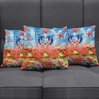 Hawaiian Love-Couple Dolphins and Flamingos Pillow Cover - Polynesian Pride