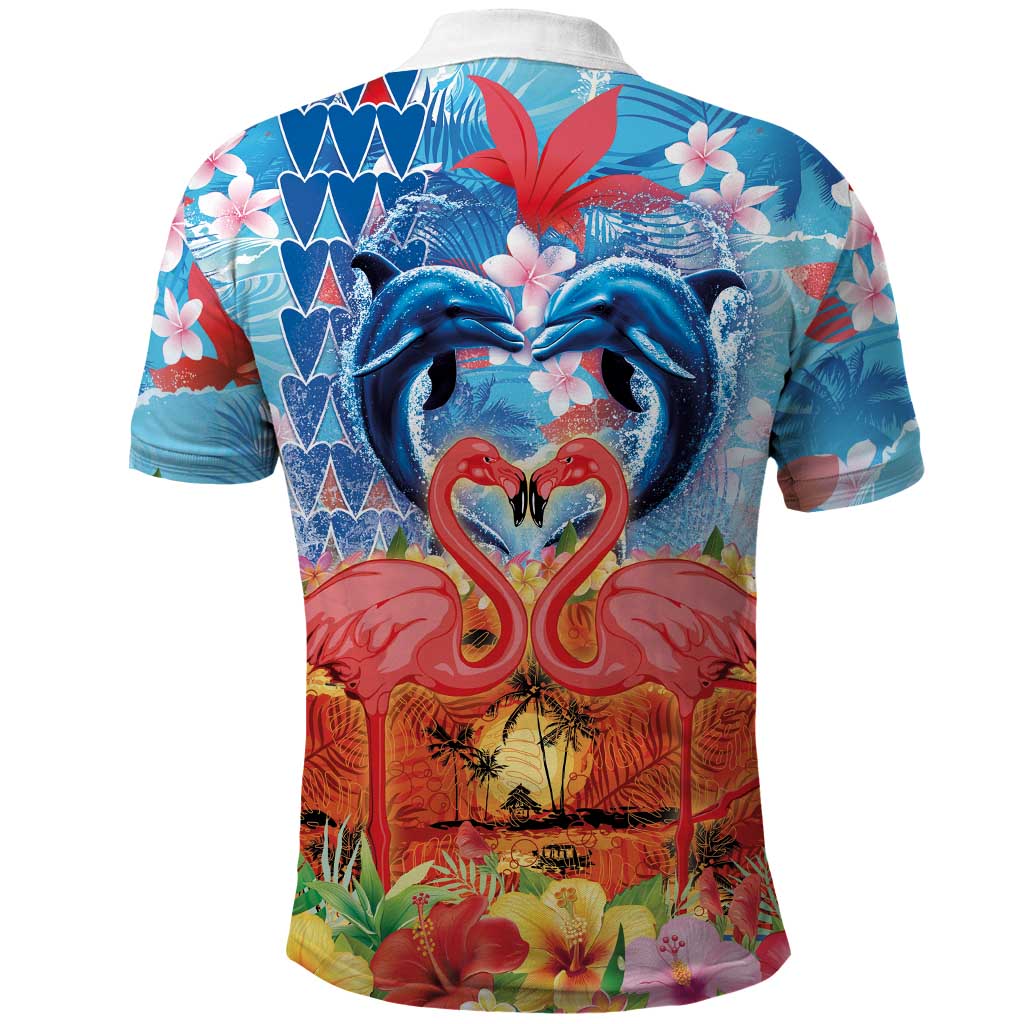 Hawaiian Love-Couple Dolphins and Flamingos Polo Shirt - Polynesian Pride