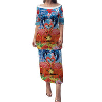 Hawaiian Love-Couple Dolphins and Flamingos Puletasi - Polynesian Pride