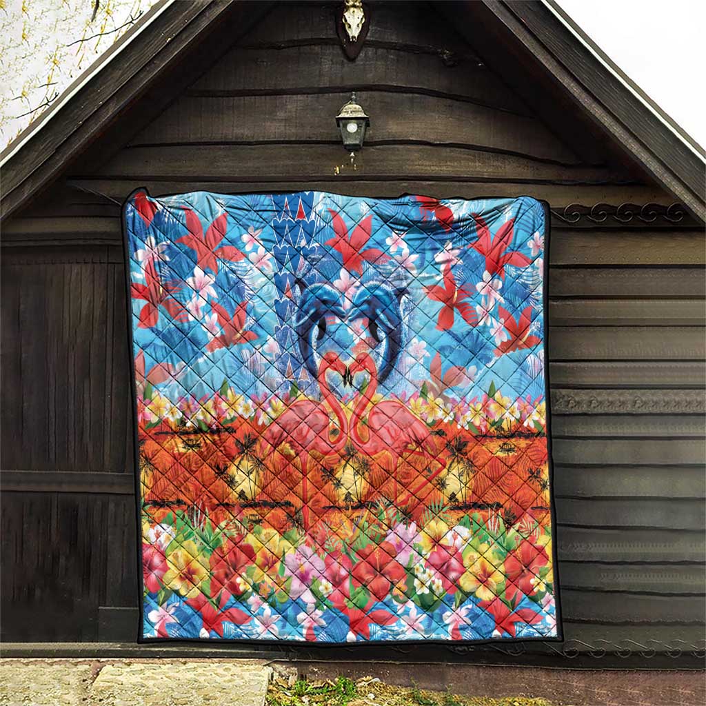 Hawaiian Love-Couple Dolphins and Flamingos Quilt - Polynesian Pride