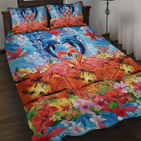 Hawaiian Love-Couple Dolphins and Flamingos Quilt Bed Set - Polynesian Pride