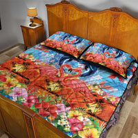 Hawaiian Love-Couple Dolphins and Flamingos Quilt Bed Set - Polynesian Pride