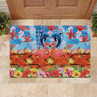Hawaiian Love-Couple Dolphins and Flamingos Rubber Doormat - Polynesian Pride