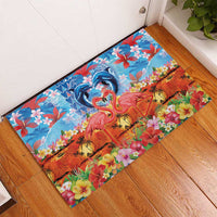 Hawaiian Love-Couple Dolphins and Flamingos Rubber Doormat - Polynesian Pride