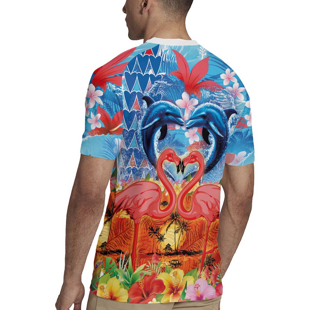 Hawaiian Love-Couple Dolphins and Flamingos Rugby Jersey - Polynesian Pride