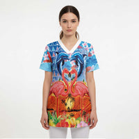 Hawaiian Love-Couple Dolphins and Flamingos Scrub Top - Polynesian Pride