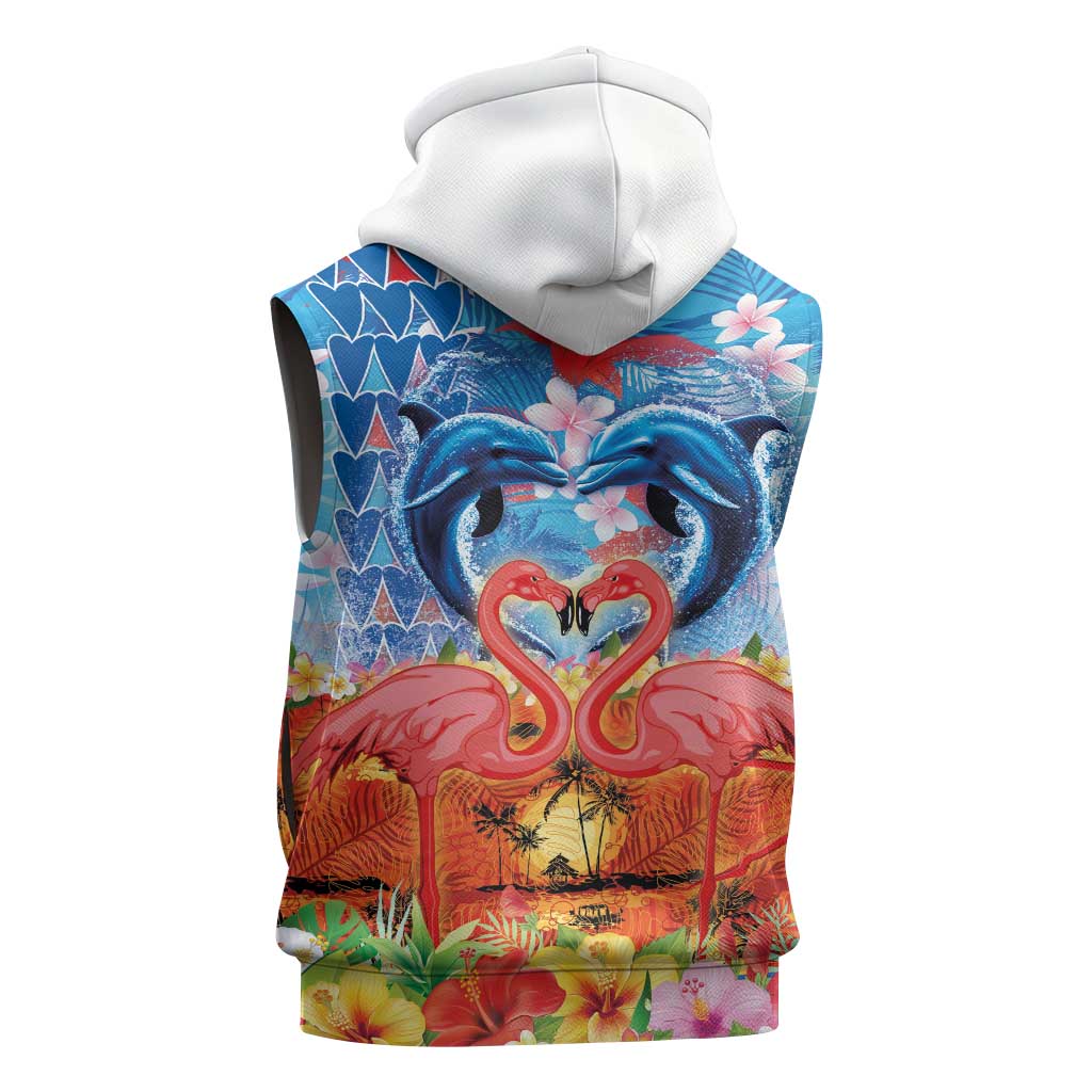 Hawaiian Love-Couple Dolphins and Flamingos Sleeveless Zip Hoodie - Polynesian Pride