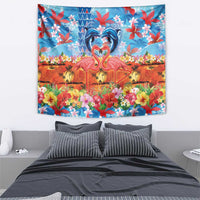 Hawaiian Love-Couple Dolphins and Flamingos Tapestry - Polynesian Pride