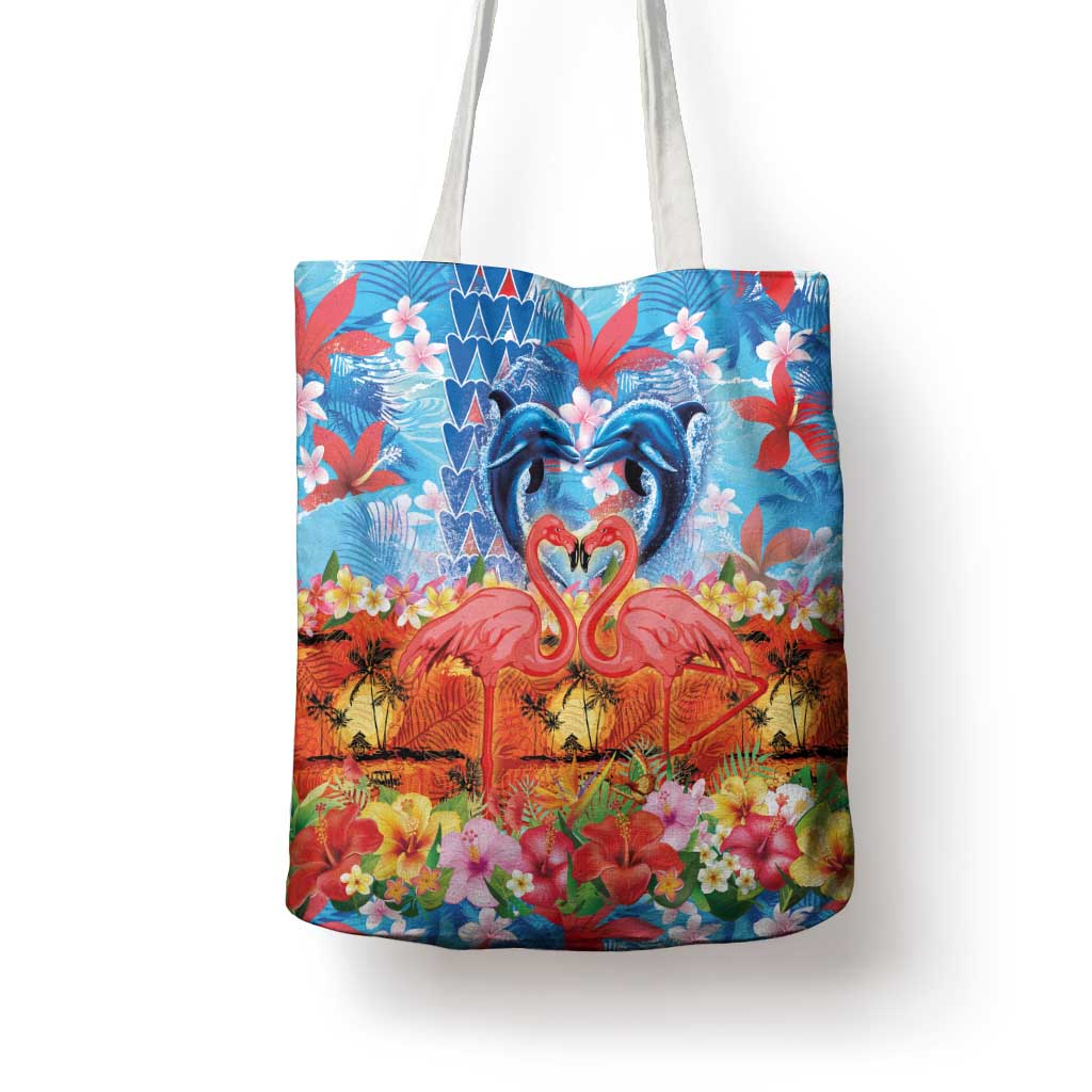Hawaiian Love-Couple Dolphins and Flamingos Tote Bag - Polynesian Pride
