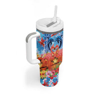 Hawaiian Love-Couple Dolphins and Flamingos Tumbler With Handle - Polynesian Pride