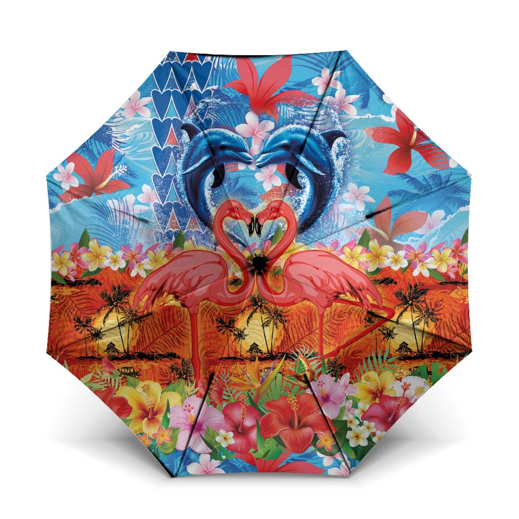 Hawaiian Love-Couple Dolphins and Flamingos Umbrella - Polynesian Pride