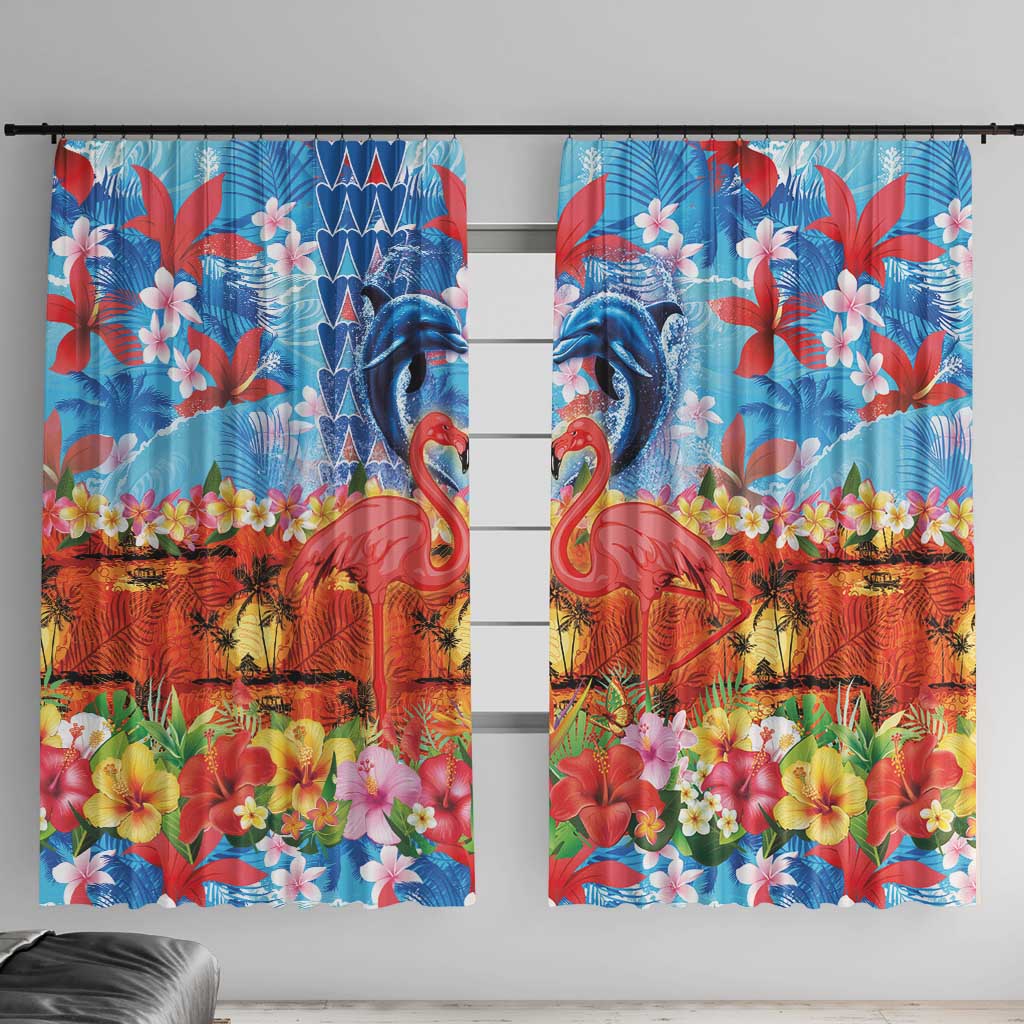 Hawaiian Love-Couple Dolphins and Flamingos Window Curtain - Polynesian Pride