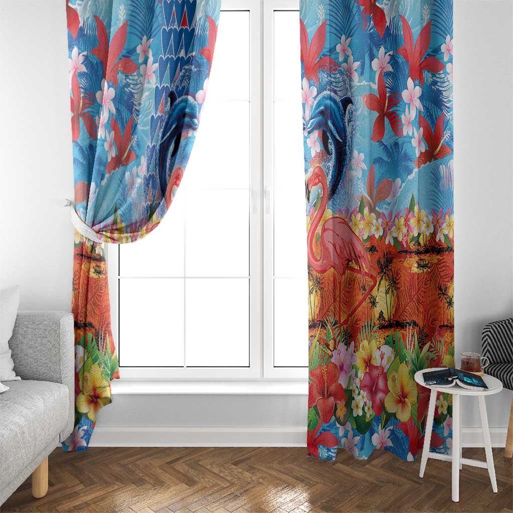 Hawaiian Love-Couple Dolphins and Flamingos Window Curtain - Polynesian Pride