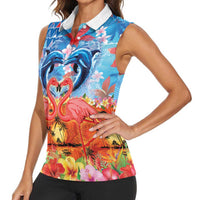 Hawaiian Love-Couple Dolphins and Flamingos Women Sleeveless Polo Shirt - Polynesian Pride