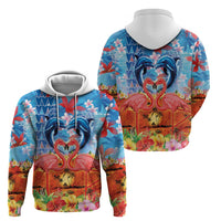 Hawaiian Love-Couple Dolphins and Flamingos Zip Hoodie - Polynesian Pride