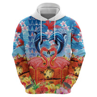 Hawaiian Love-Couple Dolphins and Flamingos Zip Hoodie - Polynesian Pride