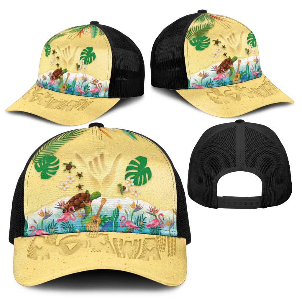 Hawaiian Alohawaii Baseball Net Cap Tropical Plants and Animals on The Beach - Polynesian Pride