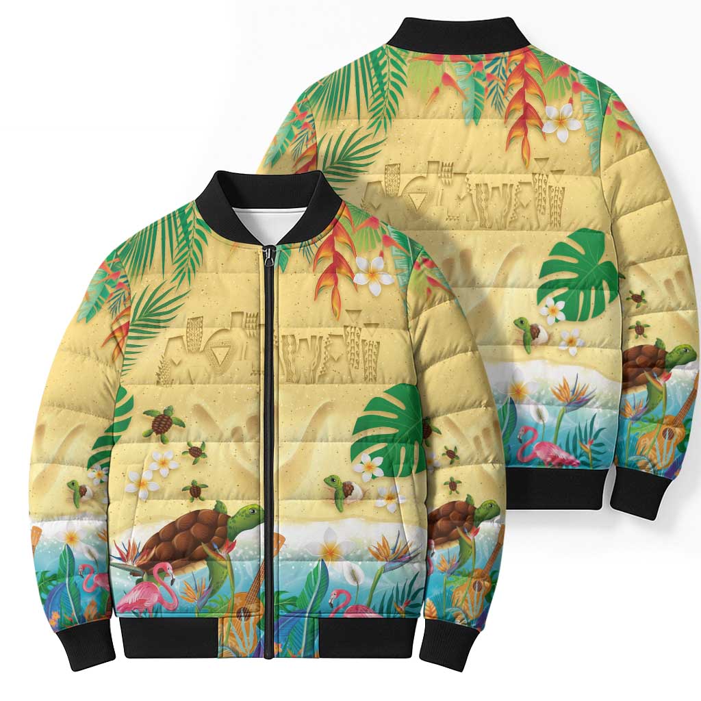 Hawaiian Alohawaii Bomber Puffer Jacket Tropical Plants and Animals on The Beach - Polynesian Pride