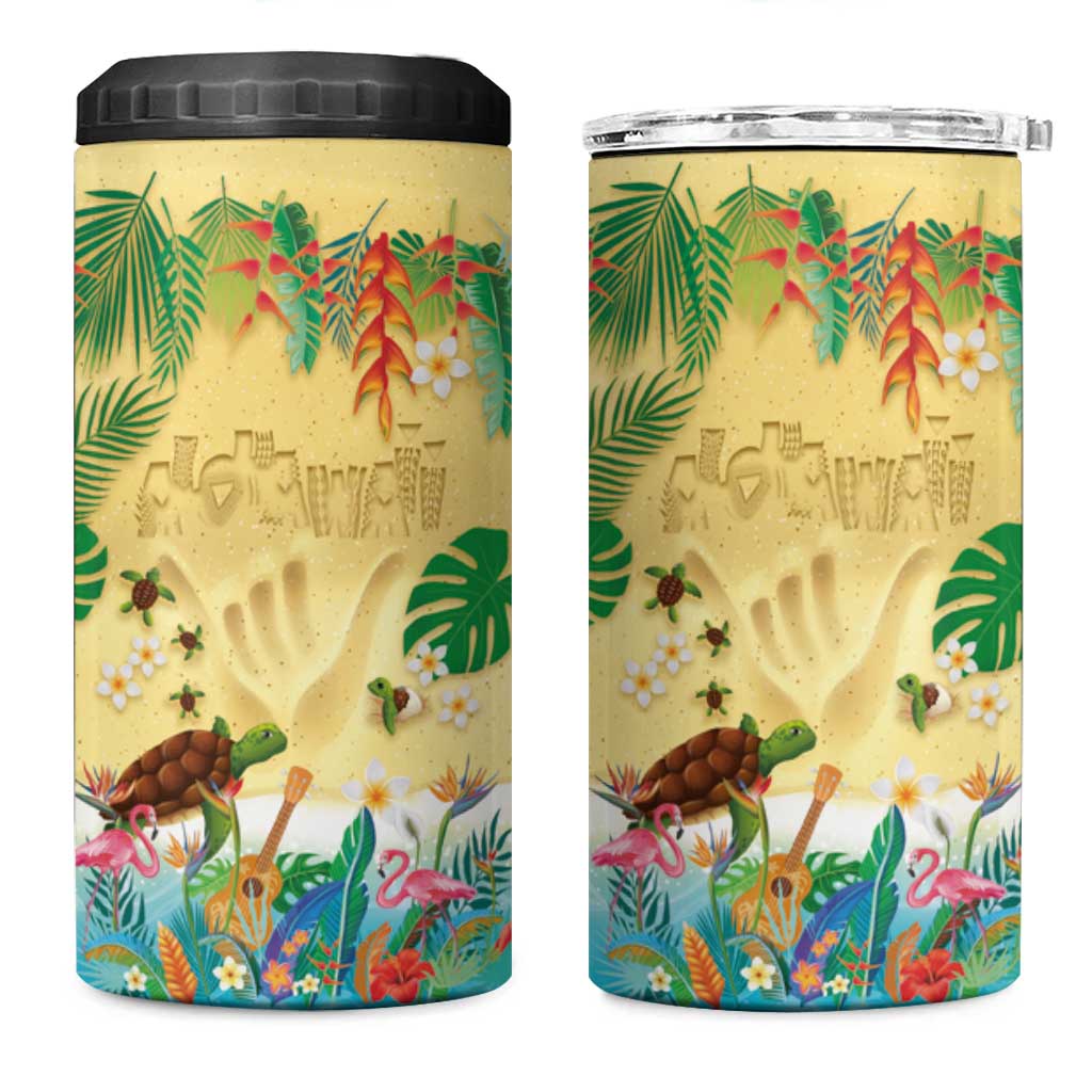 Hawaiian Alohawaii 4 in 1 Can Cooler Tumbler Tropical Plants and Animals on The Beach - Polynesian Pride