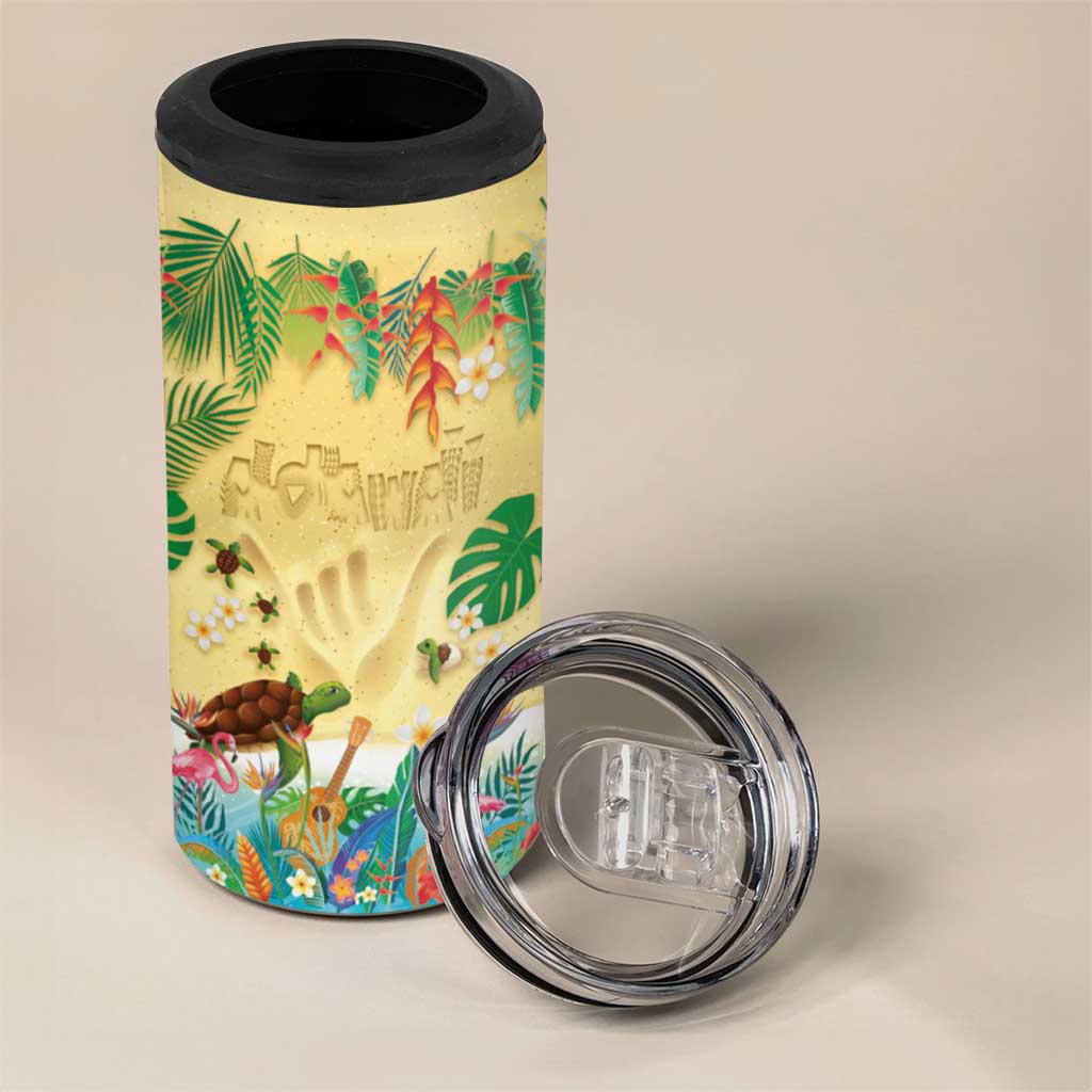 Hawaiian Alohawaii 4 in 1 Can Cooler Tumbler Tropical Plants and Animals on The Beach - Polynesian Pride