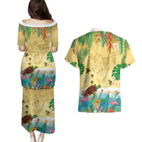 Hawaiian Alohawaii Couples Matching Puletasi and Hawaiian Shirt Tropical Plants and Animals on The Beach - Polynesian Pride