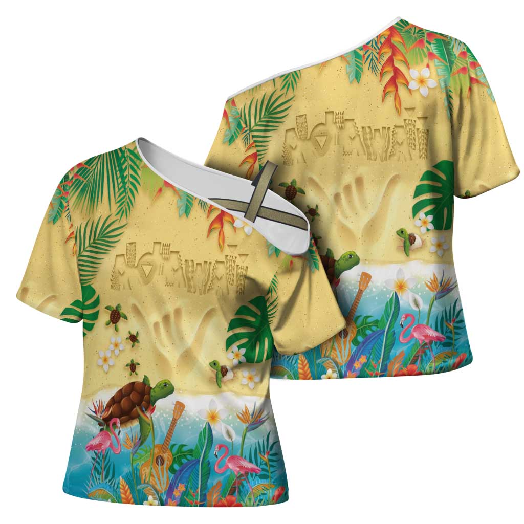 Hawaiian Alohawaii Cross Shoulder Shirt Tropical Plants and Animals on The Beach - Polynesian Pride