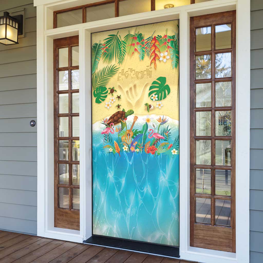 Hawaiian Alohawaii Door Cover Tropical Plants and Animals on The Beach - Polynesian Pride