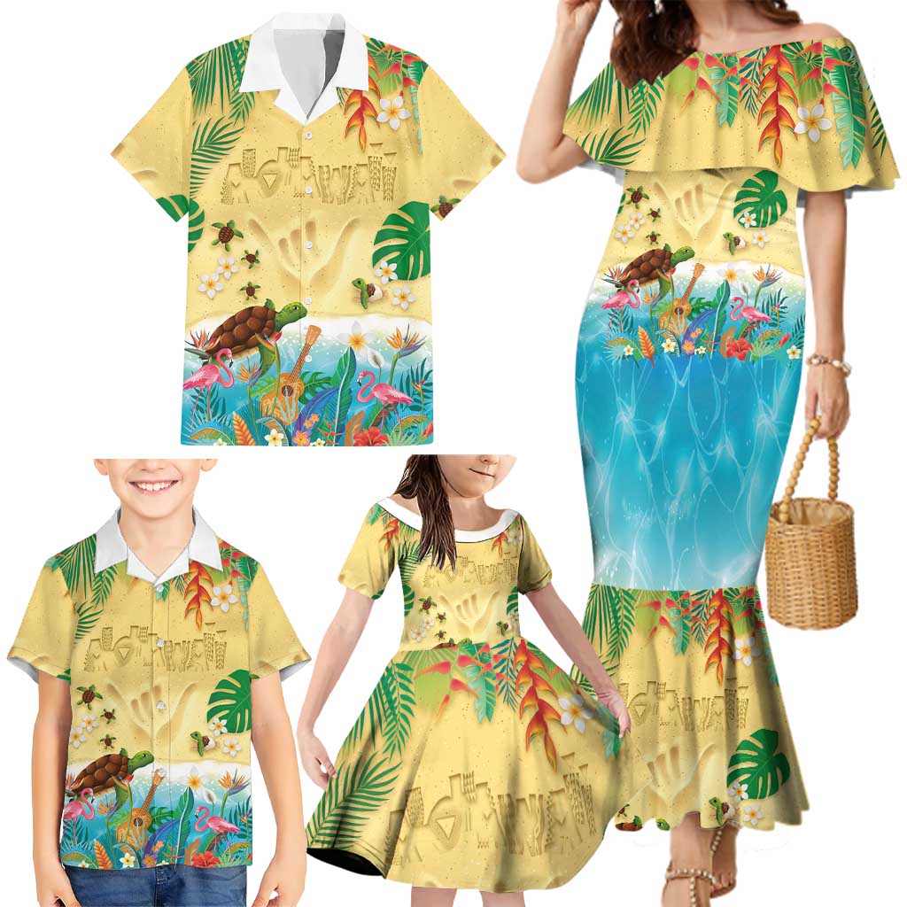 Hawaiian Alohawaii Family Matching Mermaid Dress and Hawaiian Shirt Tropical Plants and Animals on The Beach LT03 - Polynesian Pride