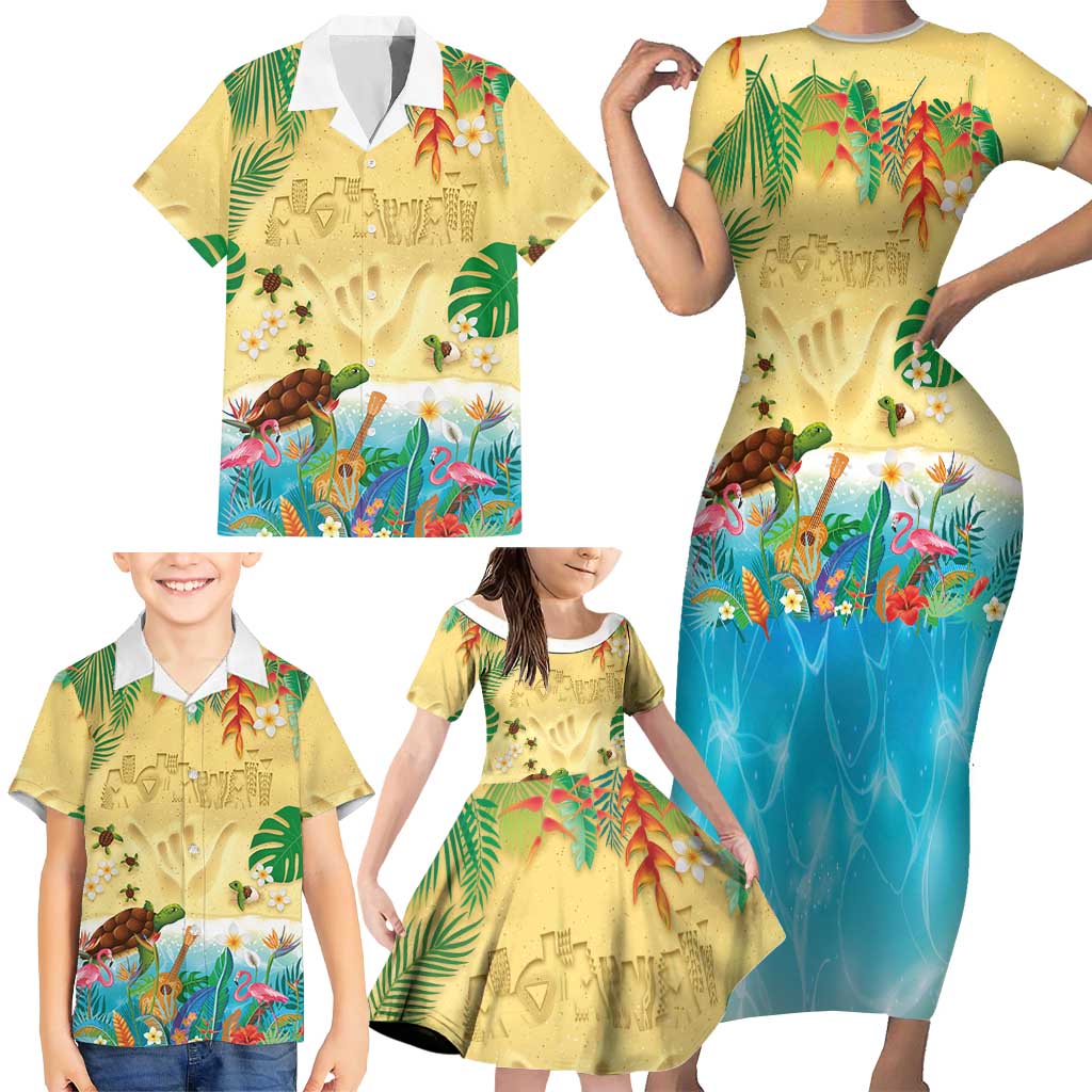 Hawaiian Alohawaii Family Matching Short Sleeve Bodycon Dress and Hawaiian Shirt Tropical Plants and Animals on The Beach LT03 - Polynesian Pride