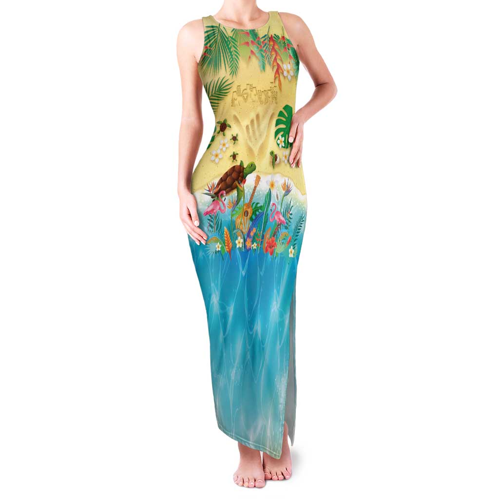 Hawaiian Alohawaii Family Matching Tank Maxi Dress and Hawaiian Shirt Tropical Plants and Animals on The Beach - Polynesian Pride