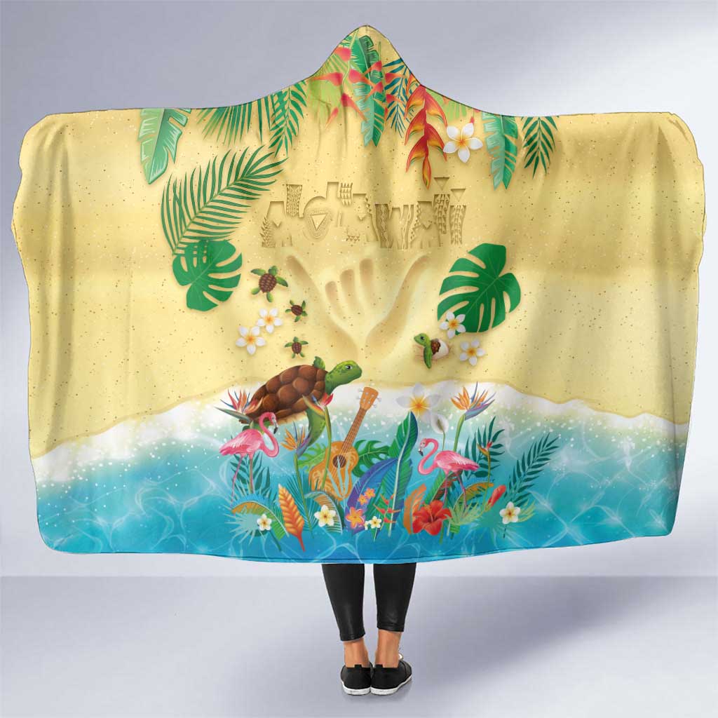 Hawaiian Alohawaii Hooded Blanket Tropical Plants and Animals on The Beach - Polynesian Pride