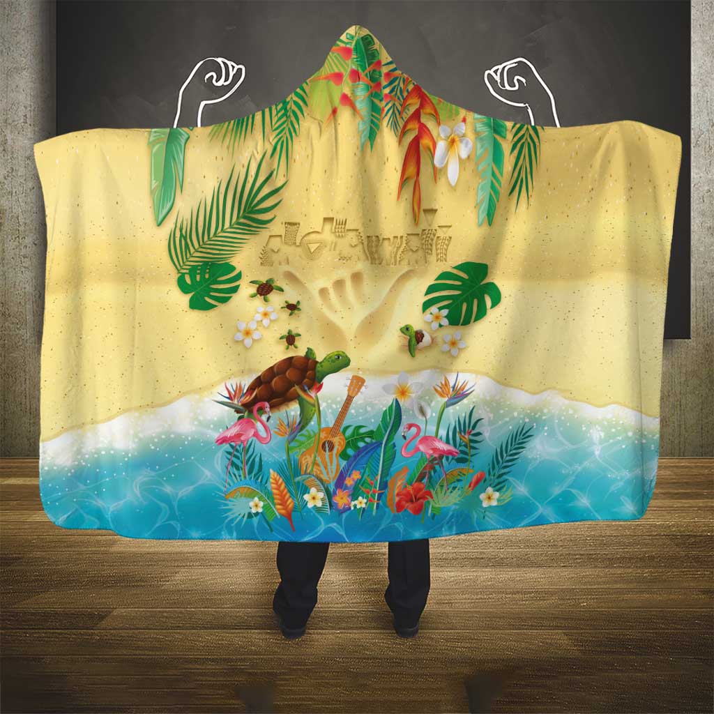 Hawaiian Alohawaii Hooded Blanket Tropical Plants and Animals on The Beach - Polynesian Pride