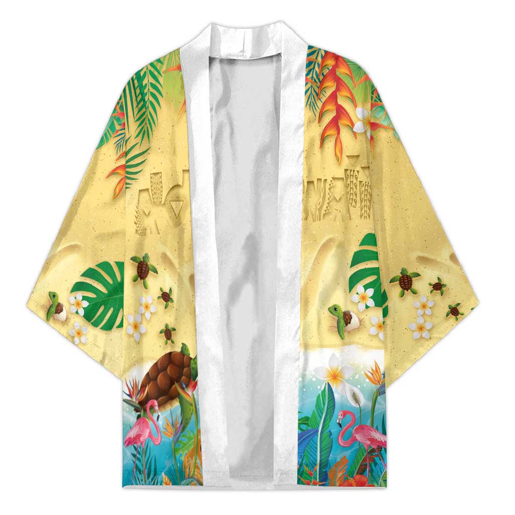 Hawaiian Alohawaii Kimono Tropical Plants and Animals on The Beach LT03 Unisex Multicolor - Polynesian Pride