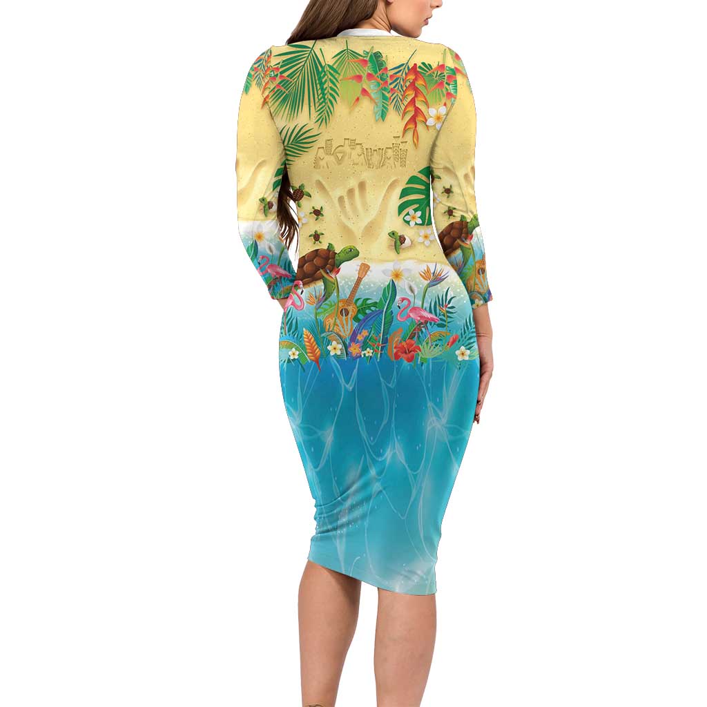 Hawaiian Alohawaii Long Sleeve Bodycon Dress Tropical Plants and Animals on The Beach LT03 - Polynesian Pride