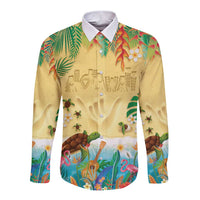 Hawaiian Alohawaii Long Sleeve Button Shirt Tropical Plants and Animals on The Beach - Polynesian Pride