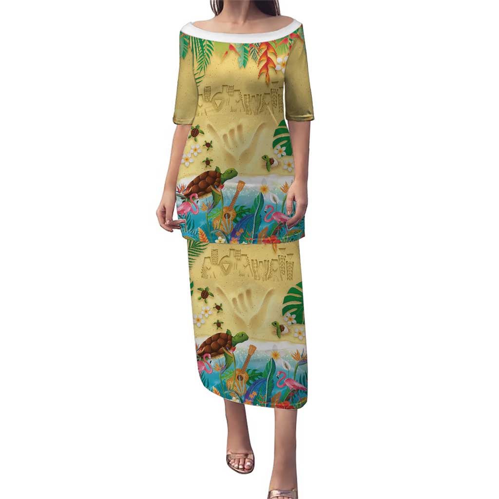 Hawaiian Alohawaii Puletasi Tropical Plants and Animals on The Beach LT03 Long Dress Multicolor - Polynesian Pride