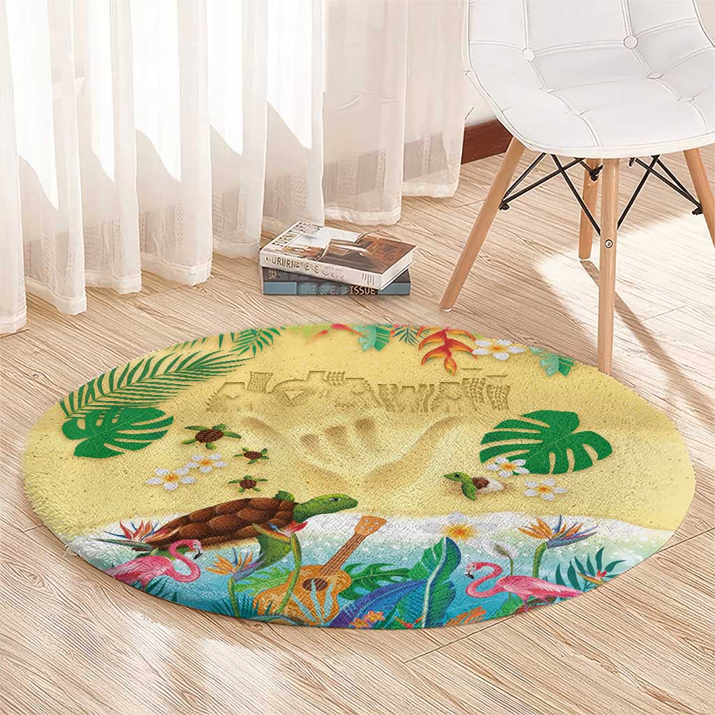 Hawaiian Alohawaii Round Carpet Tropical Plants and Animals on The Beach - Polynesian Pride