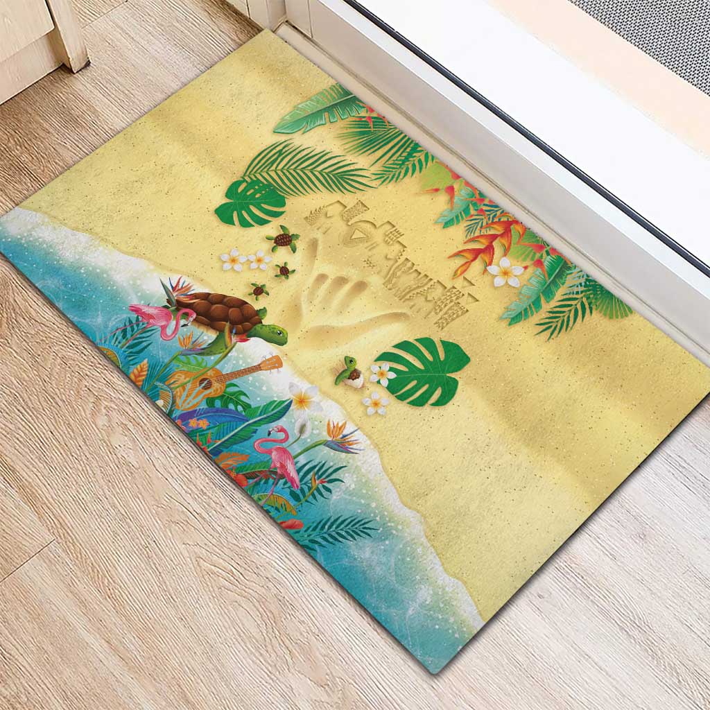 Hawaiian Alohawaii Rubber Doormat Tropical Plants and Animals on The Beach - Polynesian Pride