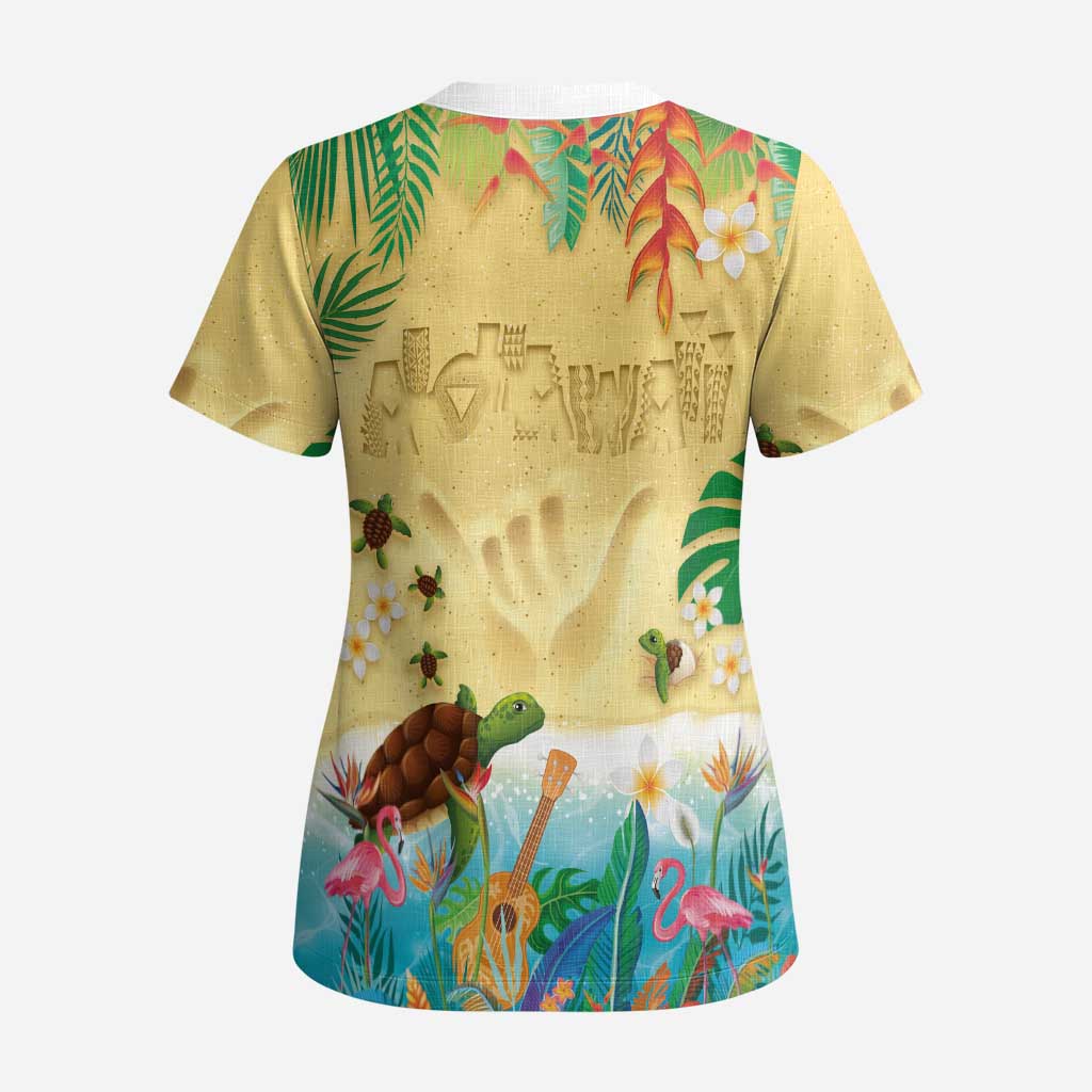 Hawaiian Alohawaii Scrub Top Tropical Plants and Animals on The Beach - Polynesian Pride