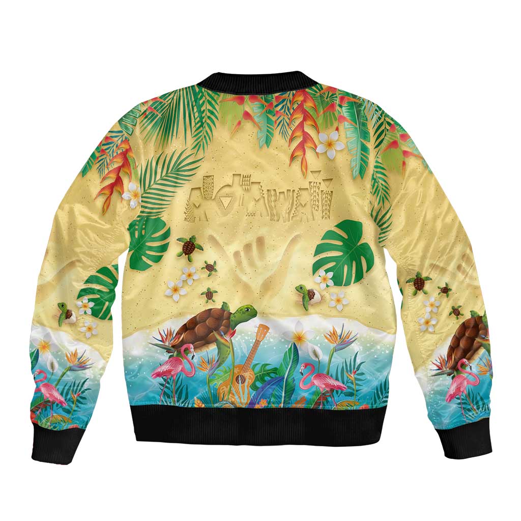 Hawaiian Alohawaii Sleeve Zip Bomber Jacket Tropical Plants and Animals on The Beach - Polynesian Pride