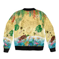 Hawaiian Alohawaii Sleeve Zip Bomber Jacket Tropical Plants and Animals on The Beach - Polynesian Pride