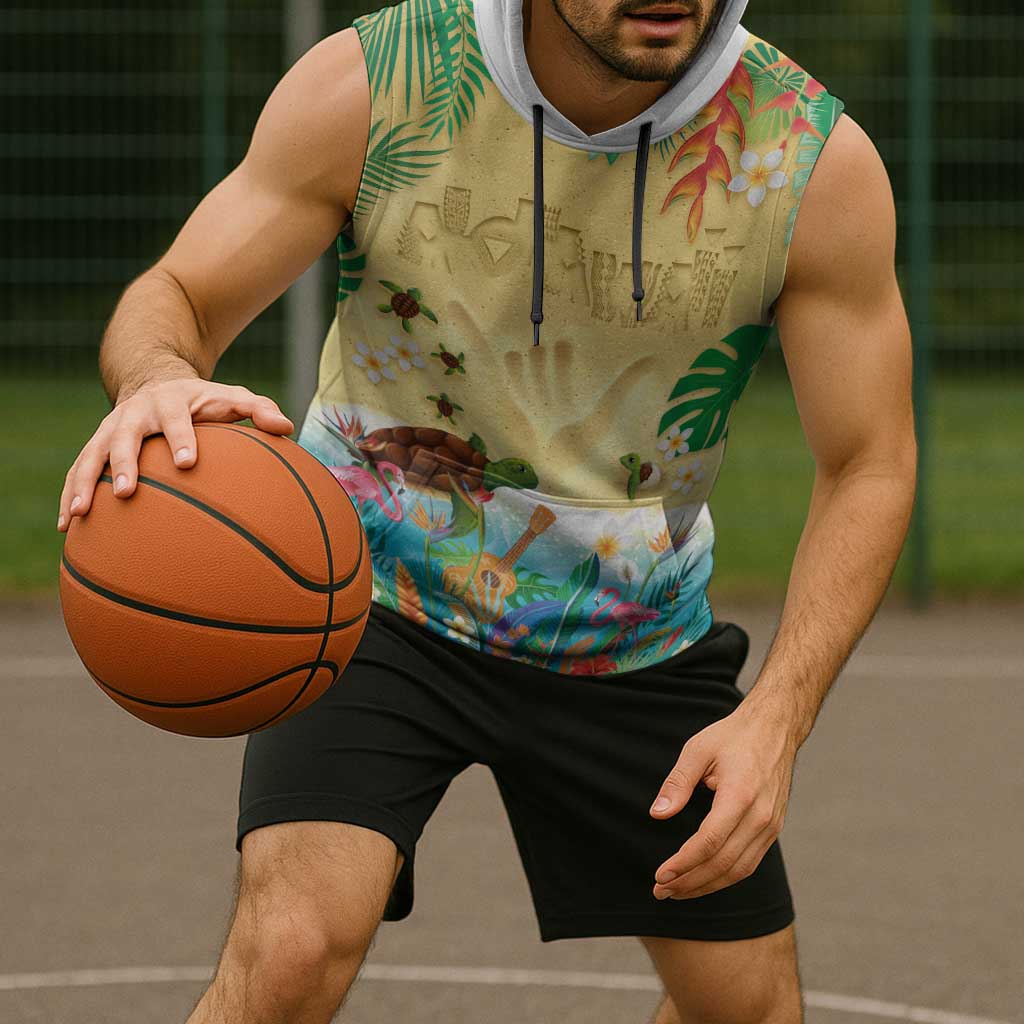 Hawaiian Alohawaii Sleeveless Hoodie Tropical Plants and Animals on The Beach - Polynesian Pride