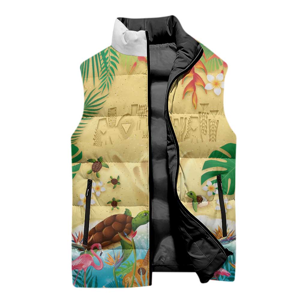 Hawaiian Alohawaii Sleeveless Puffer Jacket Tropical Plants and Animals on The Beach - Polynesian Pride