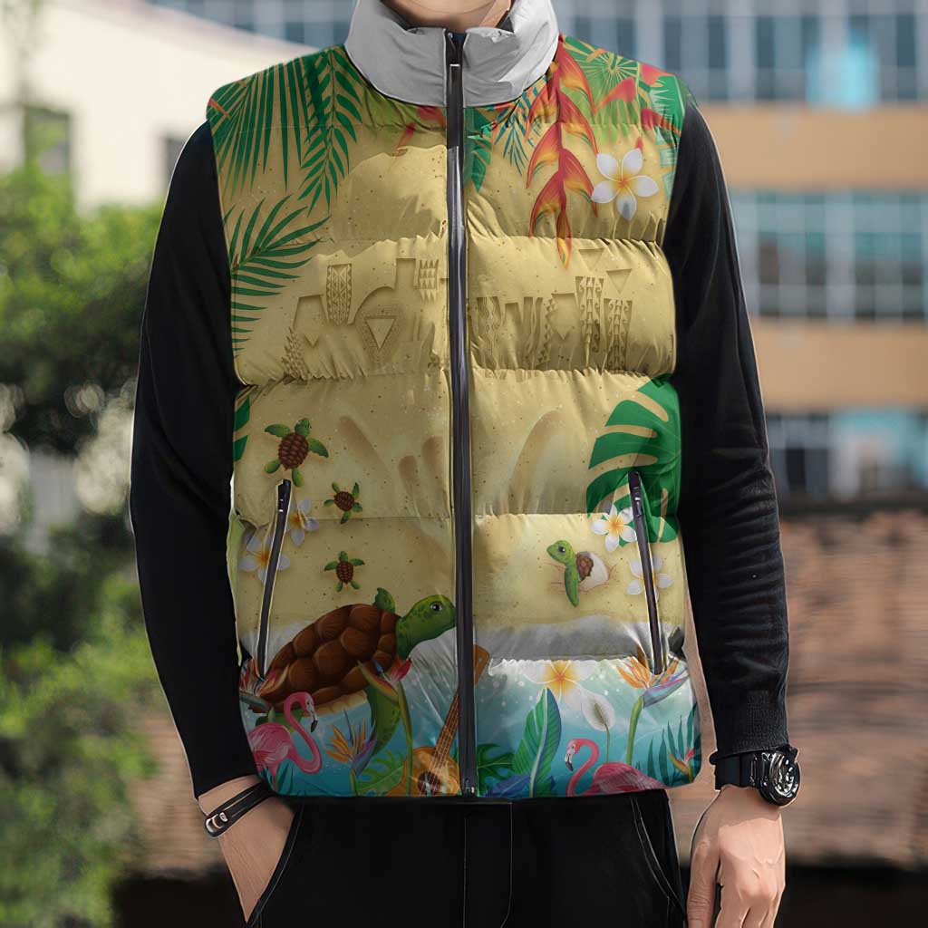 Hawaiian Alohawaii Sleeveless Puffer Jacket Tropical Plants and Animals on The Beach - Polynesian Pride