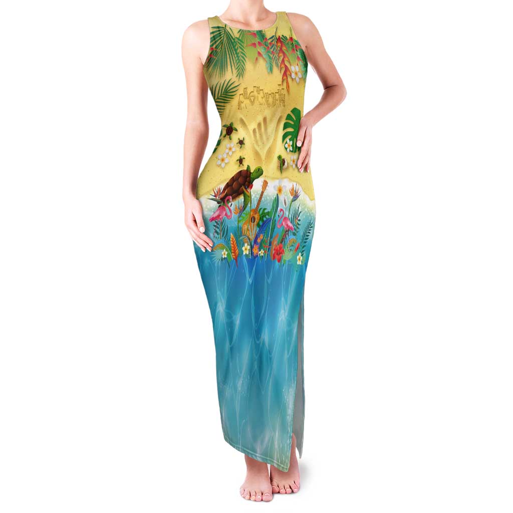 Hawaiian Alohawaii Tank Maxi Dress Tropical Plants and Animals on The Beach - Polynesian Pride