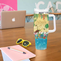 Hawaiian Alohawaii Tumbler With Handle Tropical Plants and Animals on The Beach - Polynesian Pride