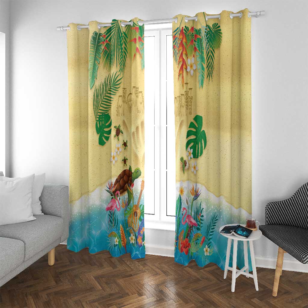 Hawaiian Alohawaii Window Curtain Tropical Plants and Animals on The Beach - Polynesian Pride